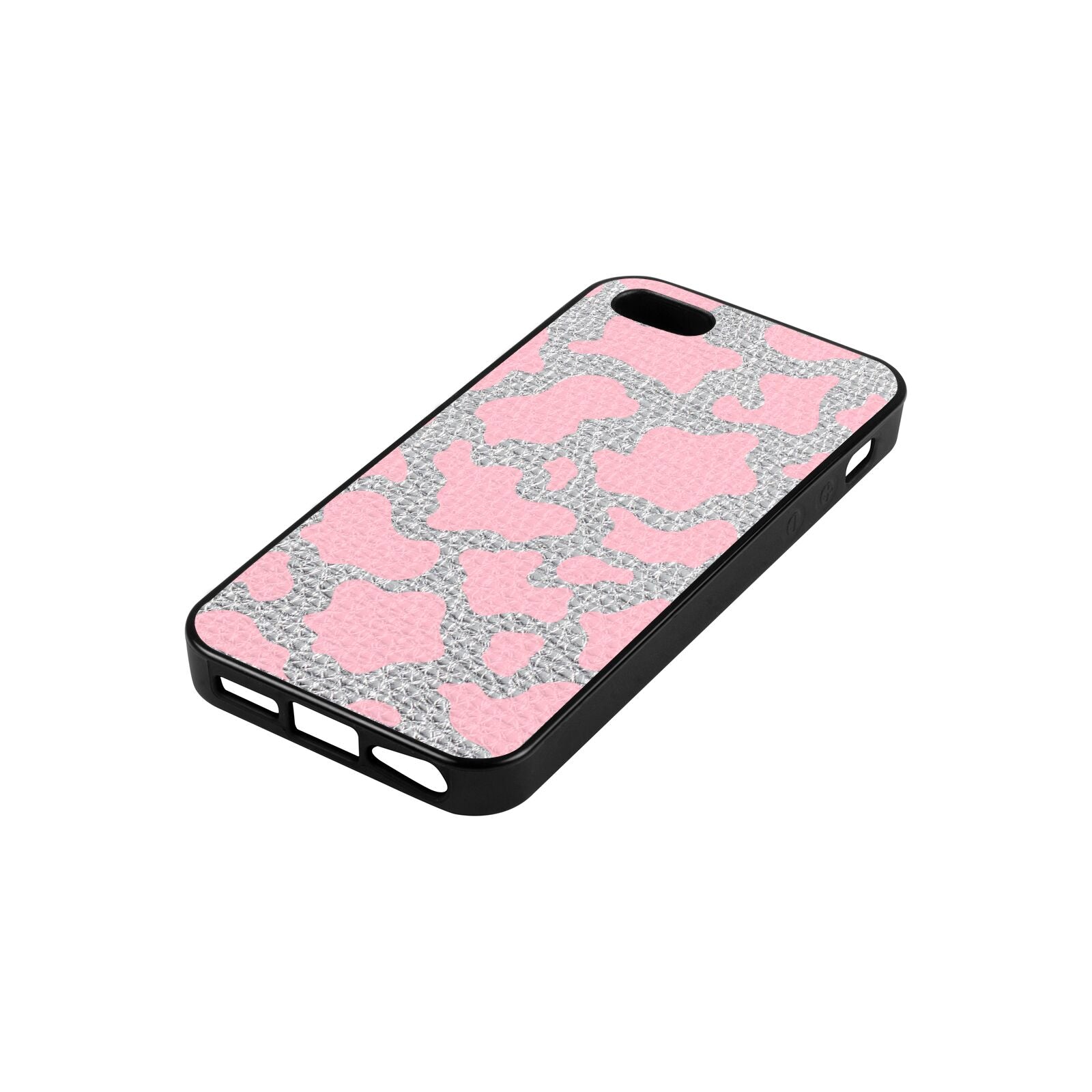 Pink Cow Print Silver Pebble Leather iPhone 5 Case Side Angle