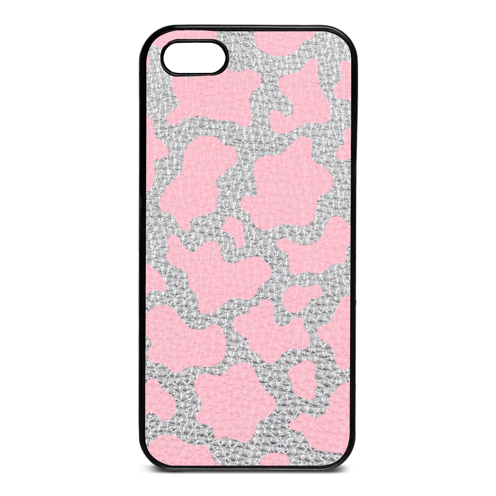 Pink Cow Print Silver Pebble Leather iPhone 5 Case
