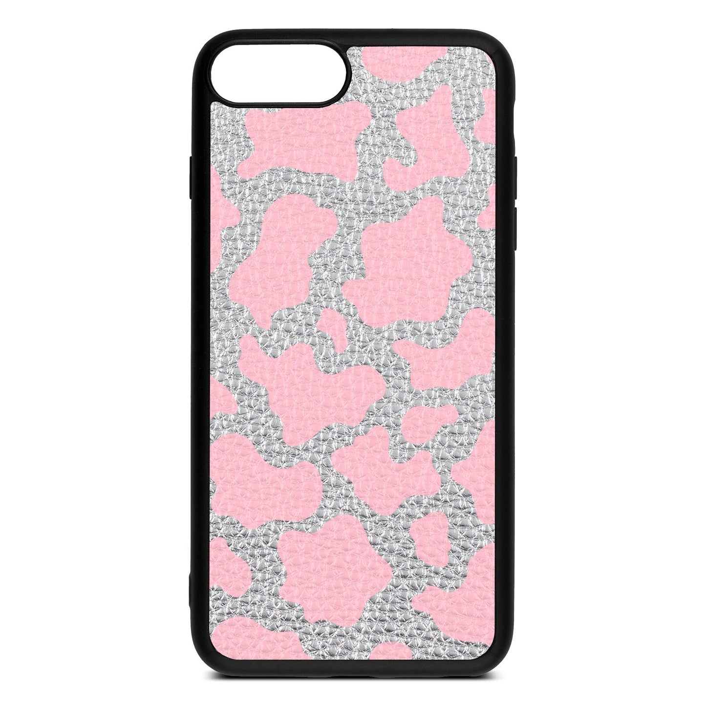 Pink Cow Print Silver Pebble Leather iPhone 8 Plus Case