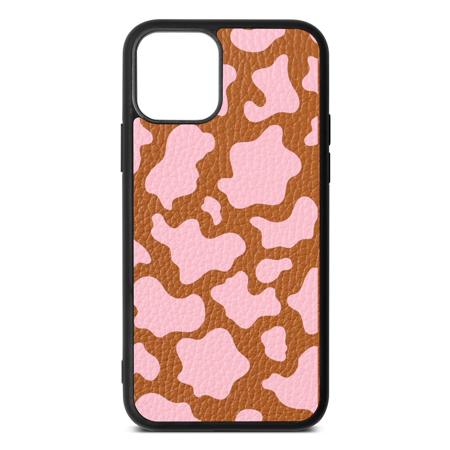 Pink Cow Print Tan Pebble Leather iPhone 11 Case