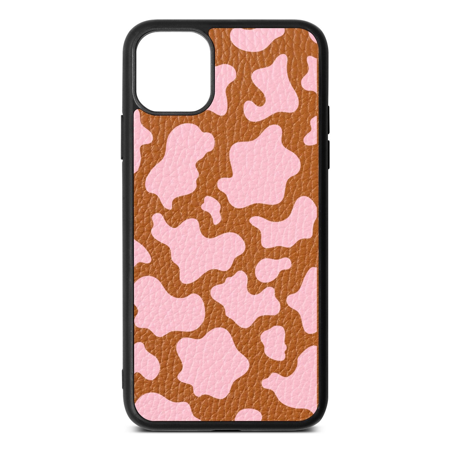 Pink Cow Print Tan Pebble Leather iPhone 11 Pro Max Case