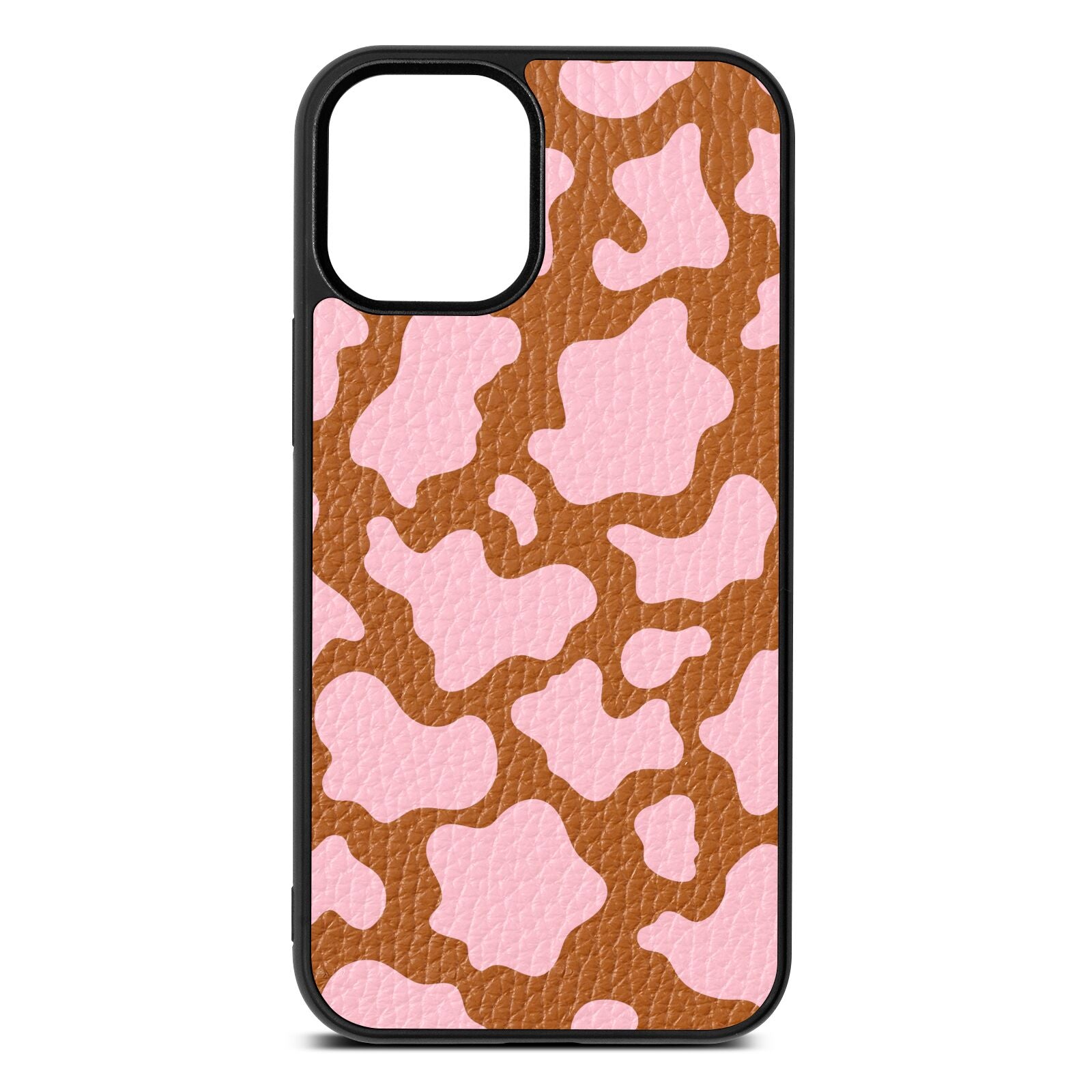 Pink Cow Print Tan Pebble Leather iPhone 12 Mini Case