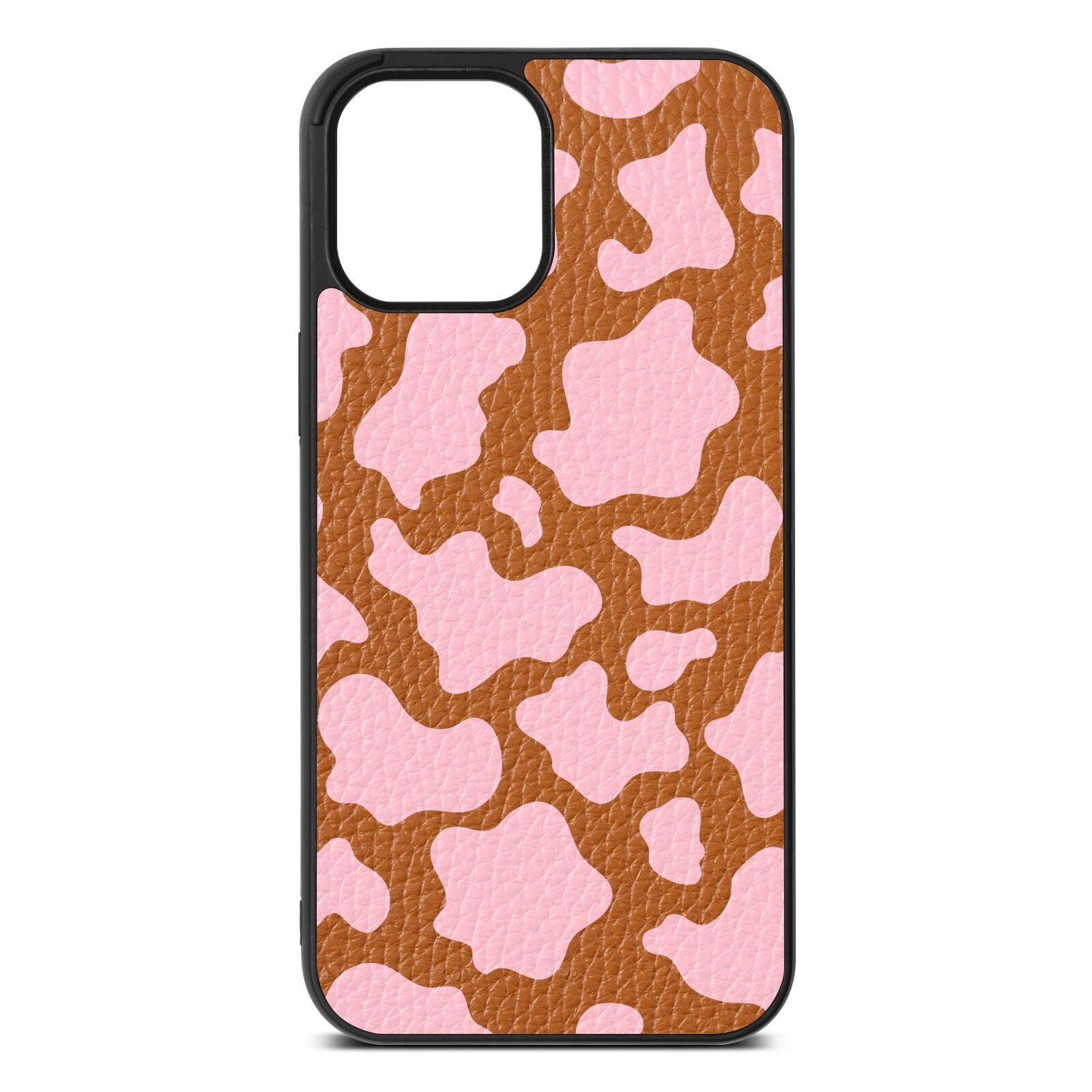 Pink Cow Print Tan Pebble Leather iPhone 12 Pro Max Case