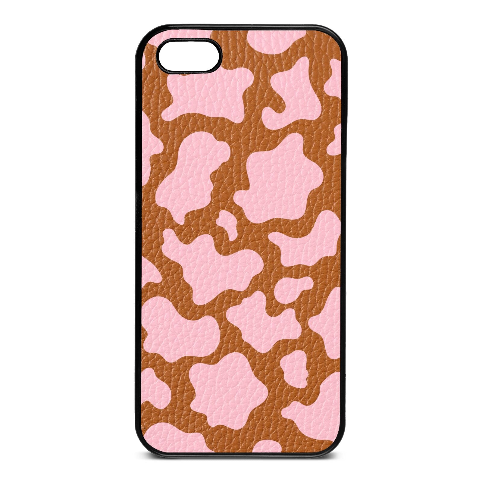 Pink Cow Print Tan Pebble Leather iPhone 5 Case