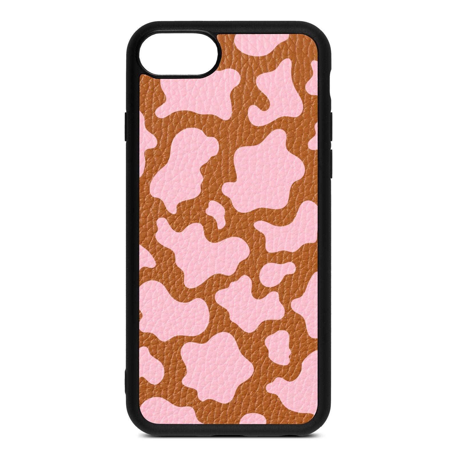 Pink Cow Print Tan Pebble Leather iPhone 8 Case