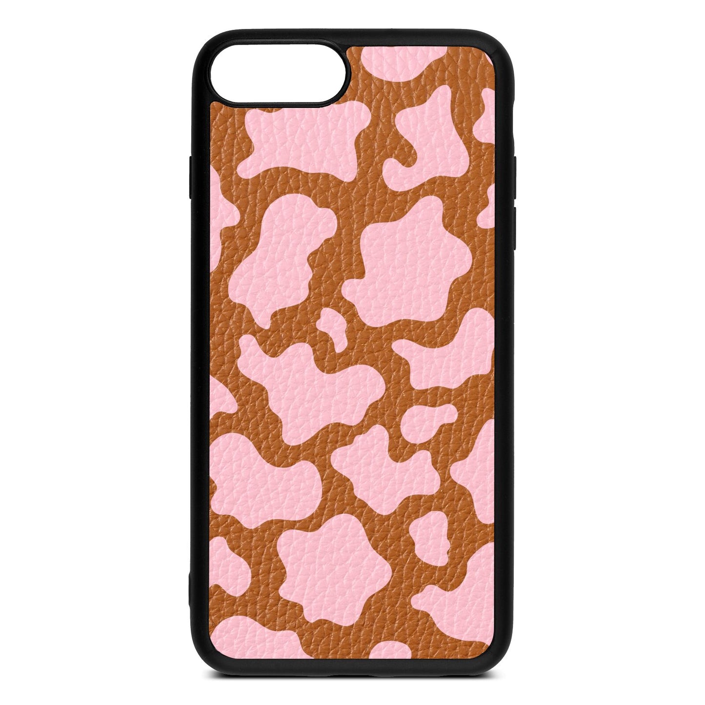 Pink Cow Print Tan Pebble Leather iPhone 8 Plus Case