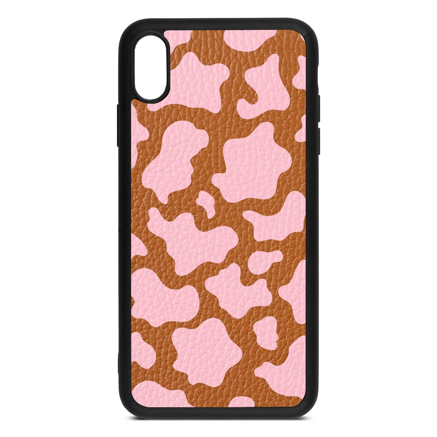 Pink Cow Print Tan Pebble Leather iPhone Xs Max Case