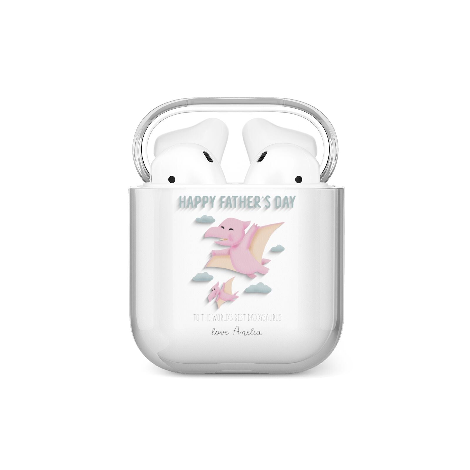 Pink Dino Happy Fathers Day Custom AirPods Case