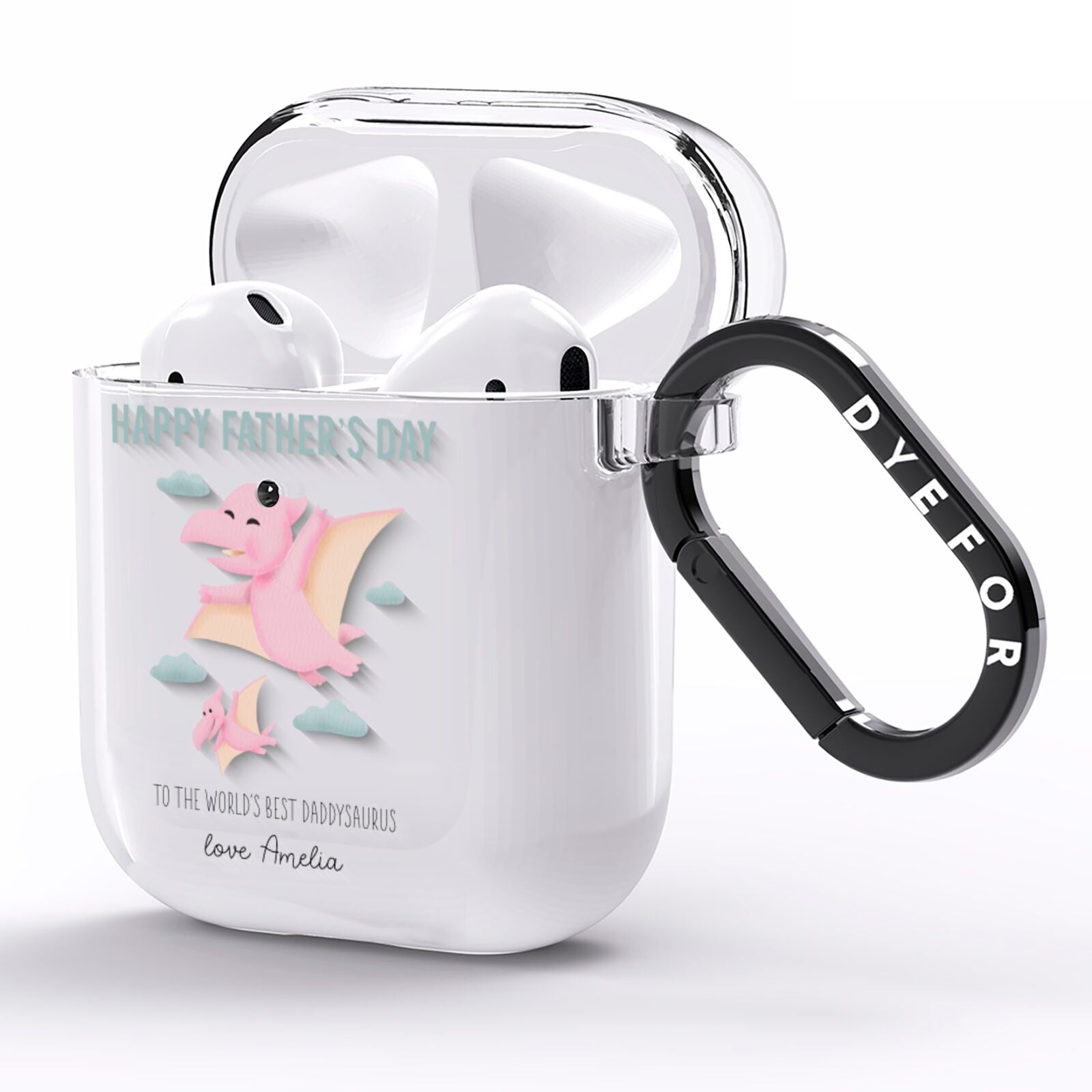 Pink Dino Happy Fathers Day Custom AirPods Clear Case Side Image