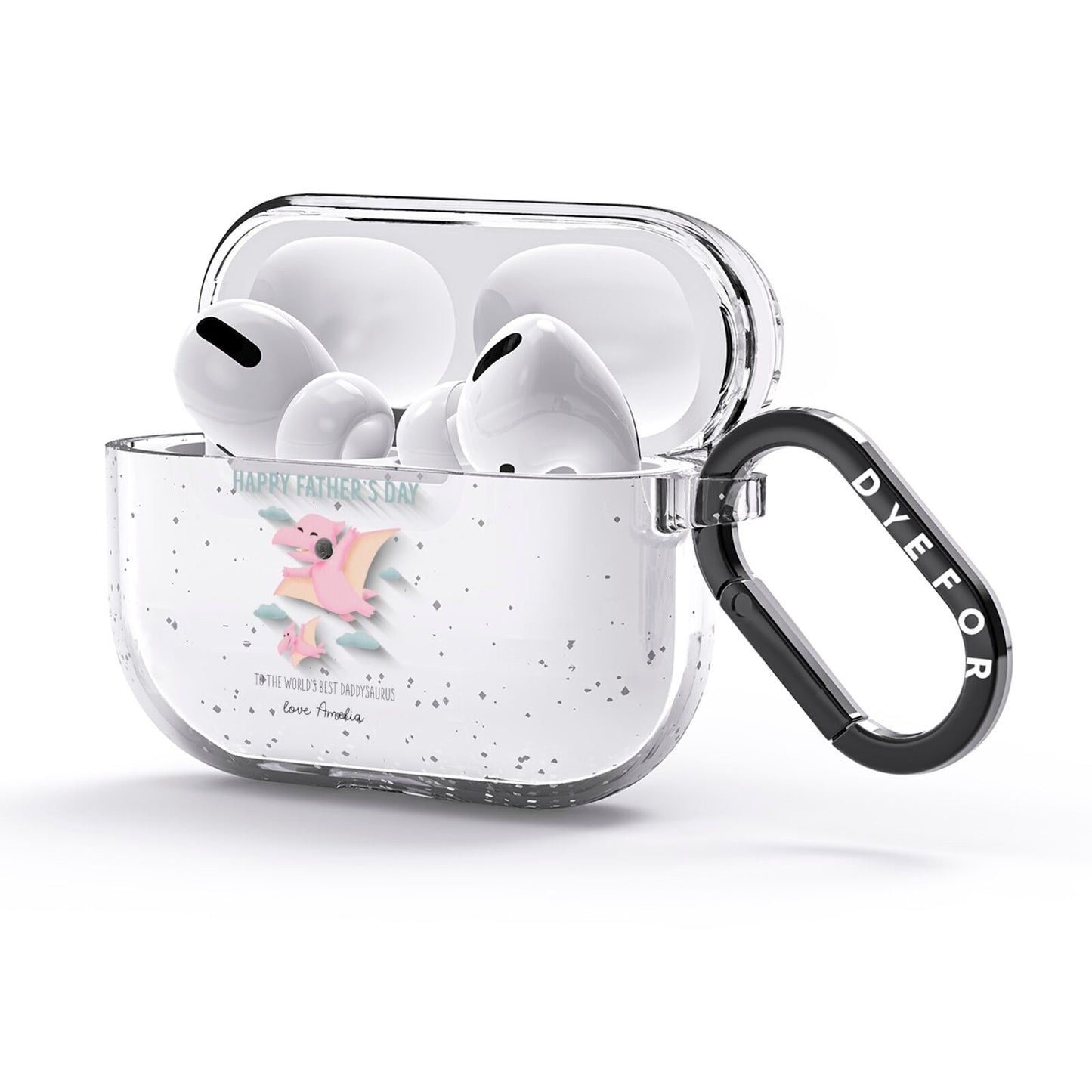 Pink Dino Happy Fathers Day Custom AirPods Glitter Case 3rd Gen Side Image