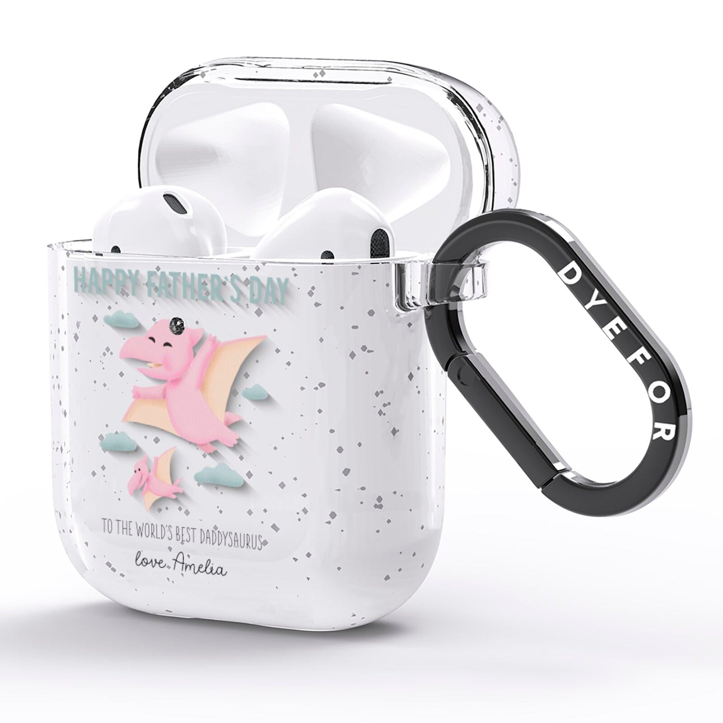 Pink Dino Happy Fathers Day Custom AirPods Glitter Case Side Image