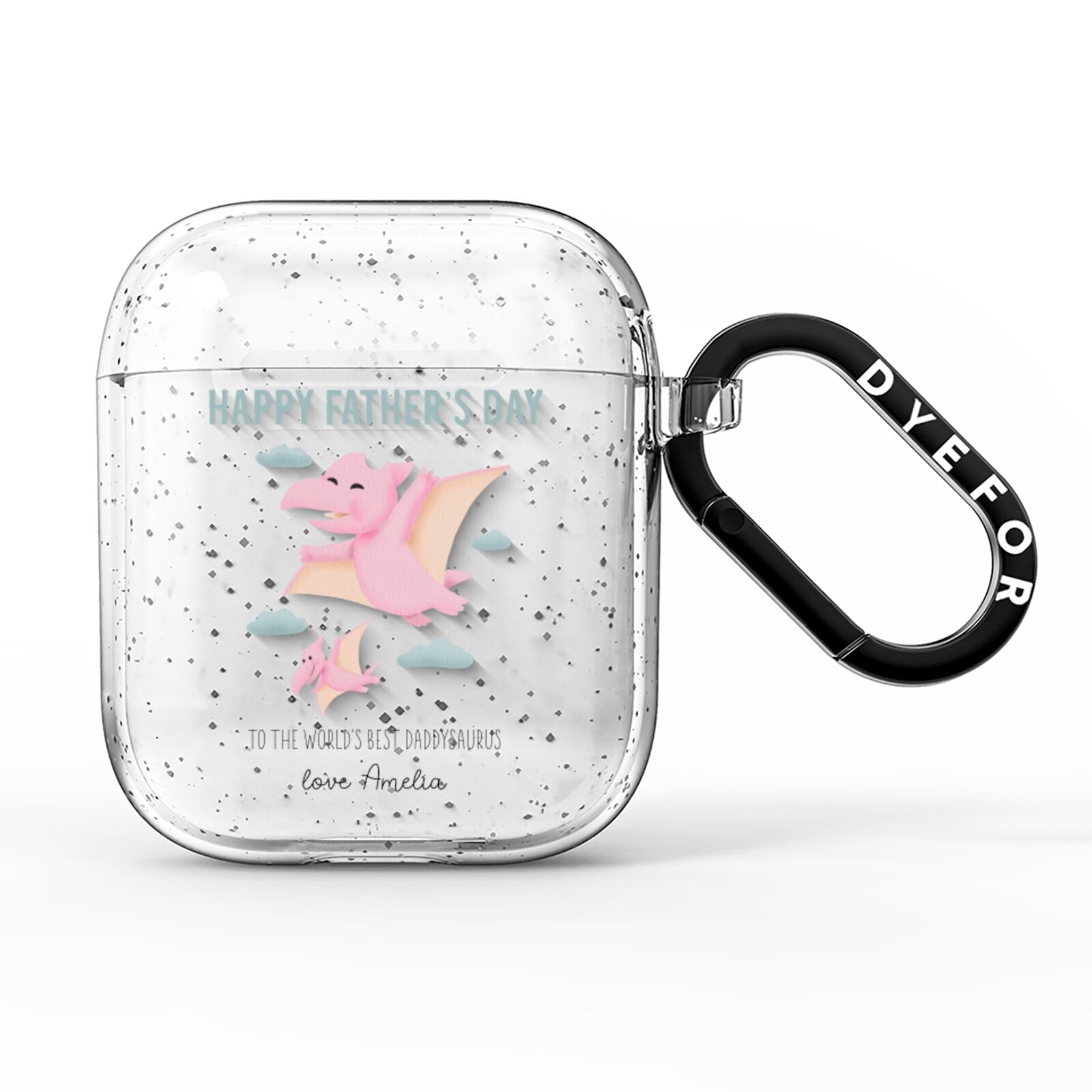 Pink Dino Happy Fathers Day Custom AirPods Glitter Case