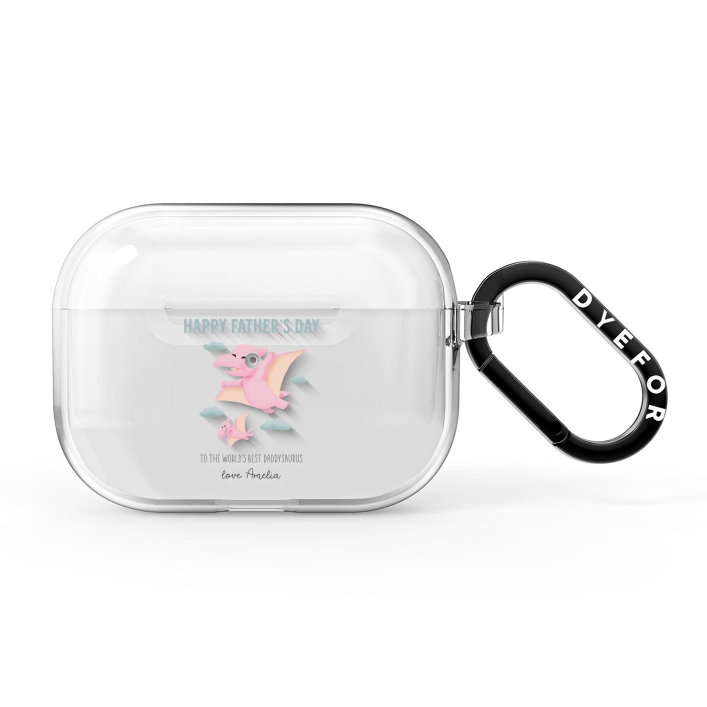 Pink Dino Happy Fathers Day Custom AirPods Pro Clear Case