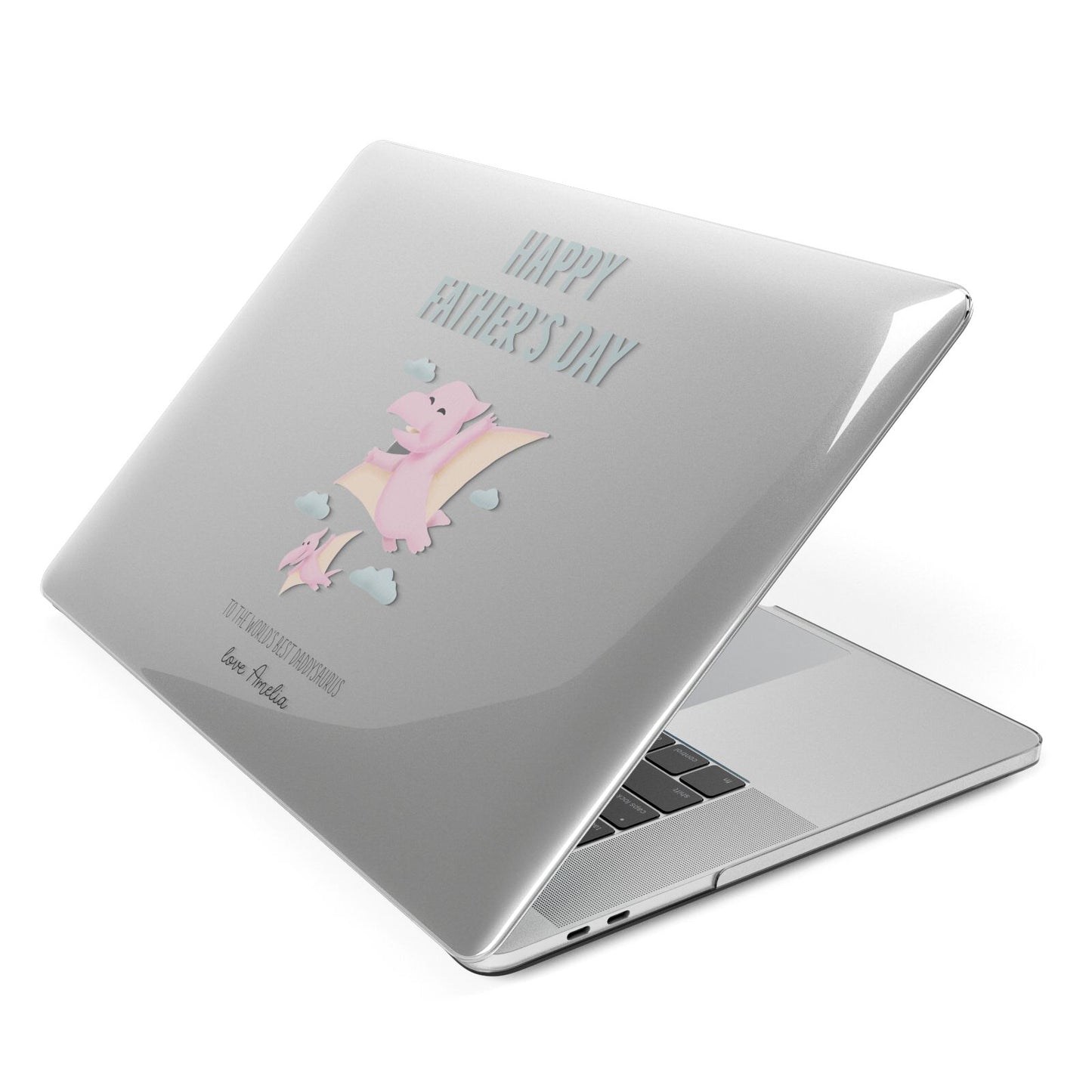 Pink Dino Happy Fathers Day Custom Apple MacBook Case Side View