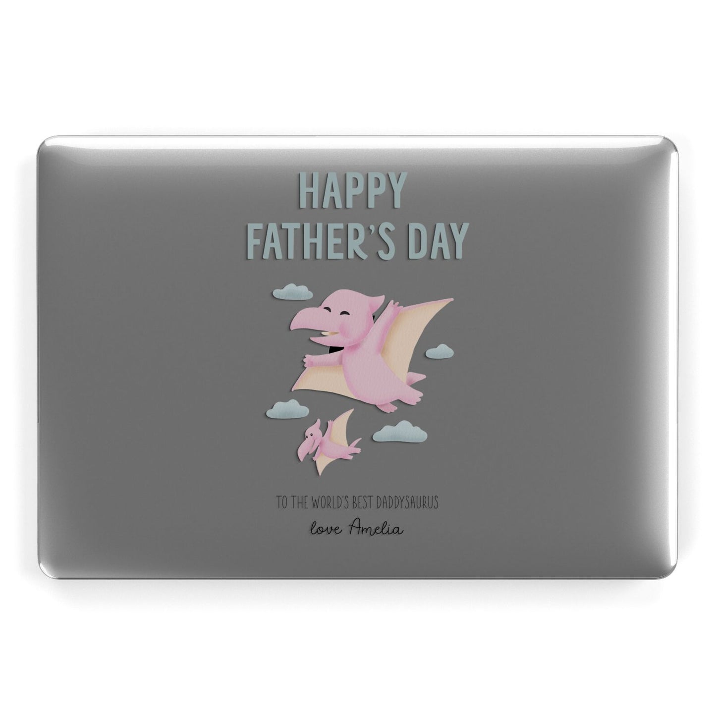 Pink Dino Happy Fathers Day Custom Apple MacBook Case