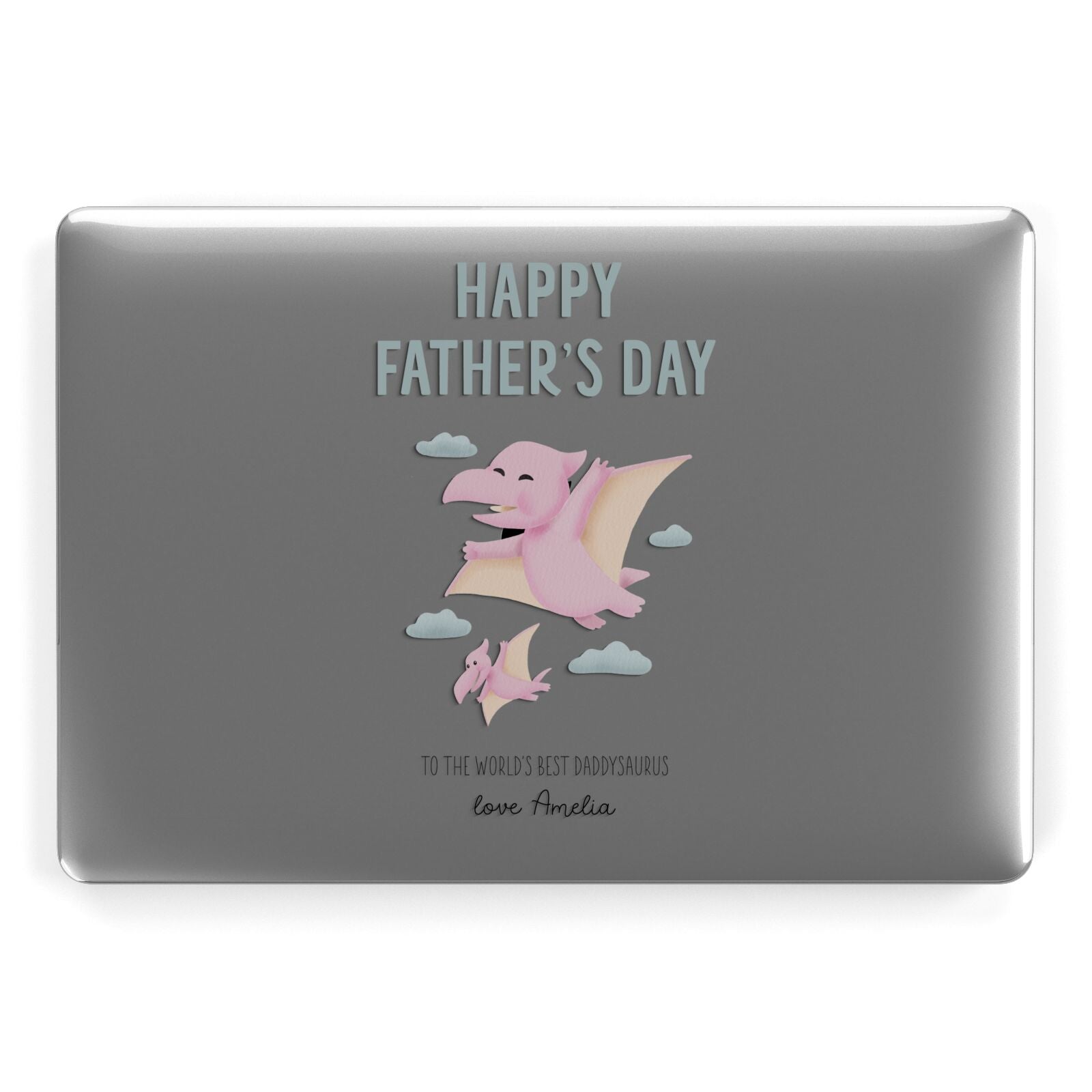 Pink Dino Happy Fathers Day Custom Apple MacBook Case