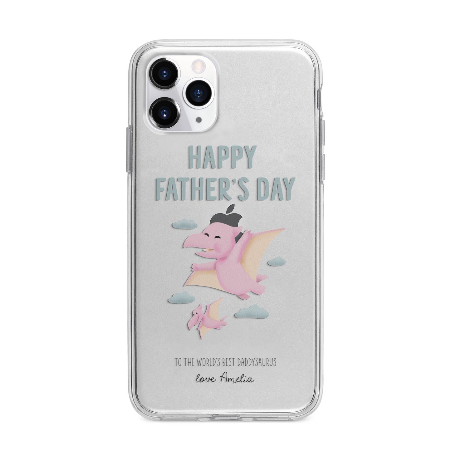 Pink Dino Happy Fathers Day Custom Apple iPhone 11 Pro in Silver with Bumper Case