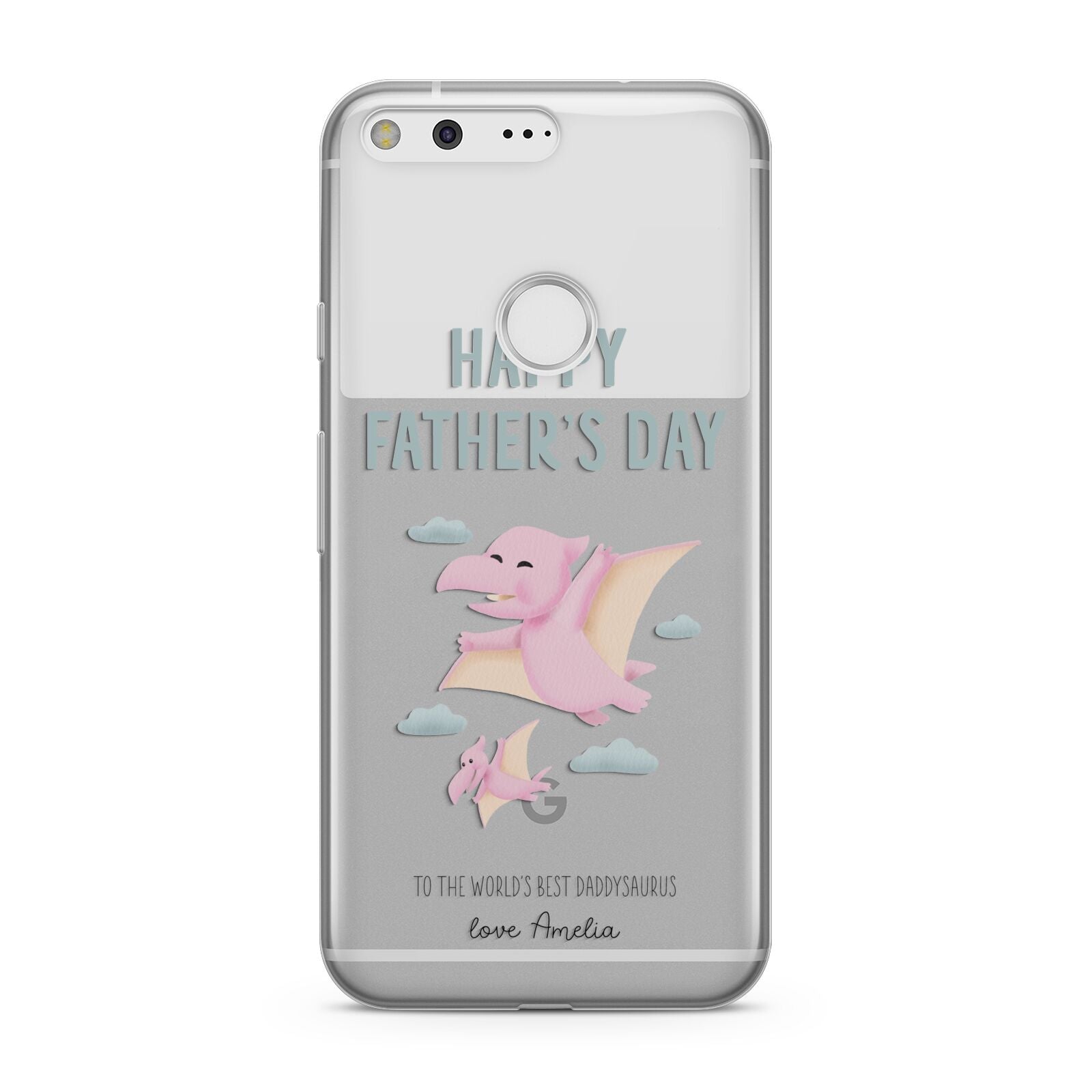 Pink Dino Happy Fathers Day Custom Google Pixel Case