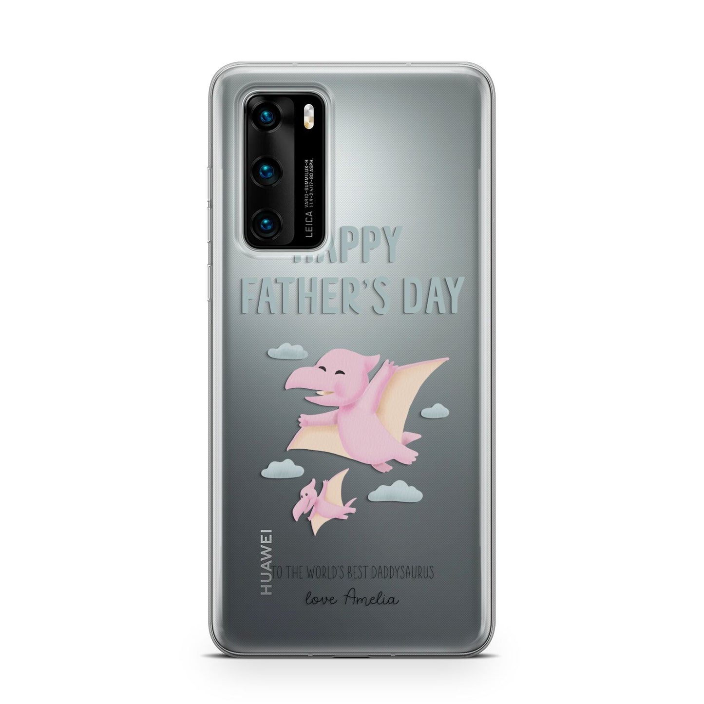 Pink Dino Happy Fathers Day Custom Huawei P40 Phone Case