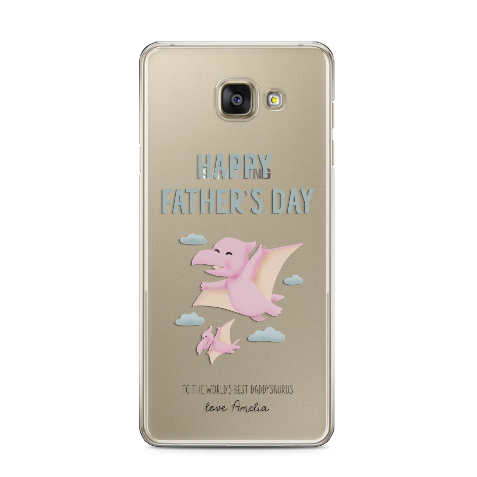 Pink Dino Happy Fathers Day Custom Samsung Galaxy A3 2016 Case on gold phone