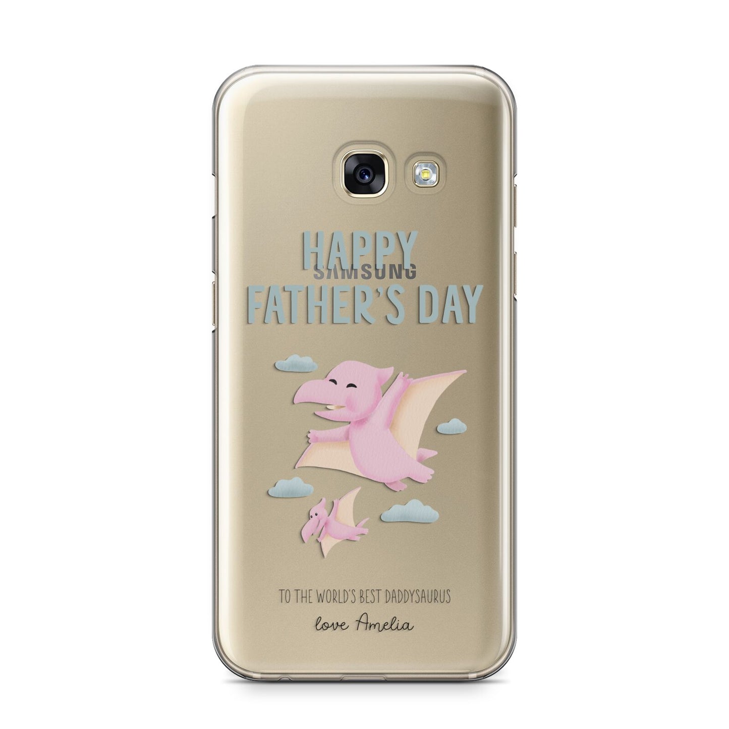 Pink Dino Happy Fathers Day Custom Samsung Galaxy A3 2017 Case on gold phone