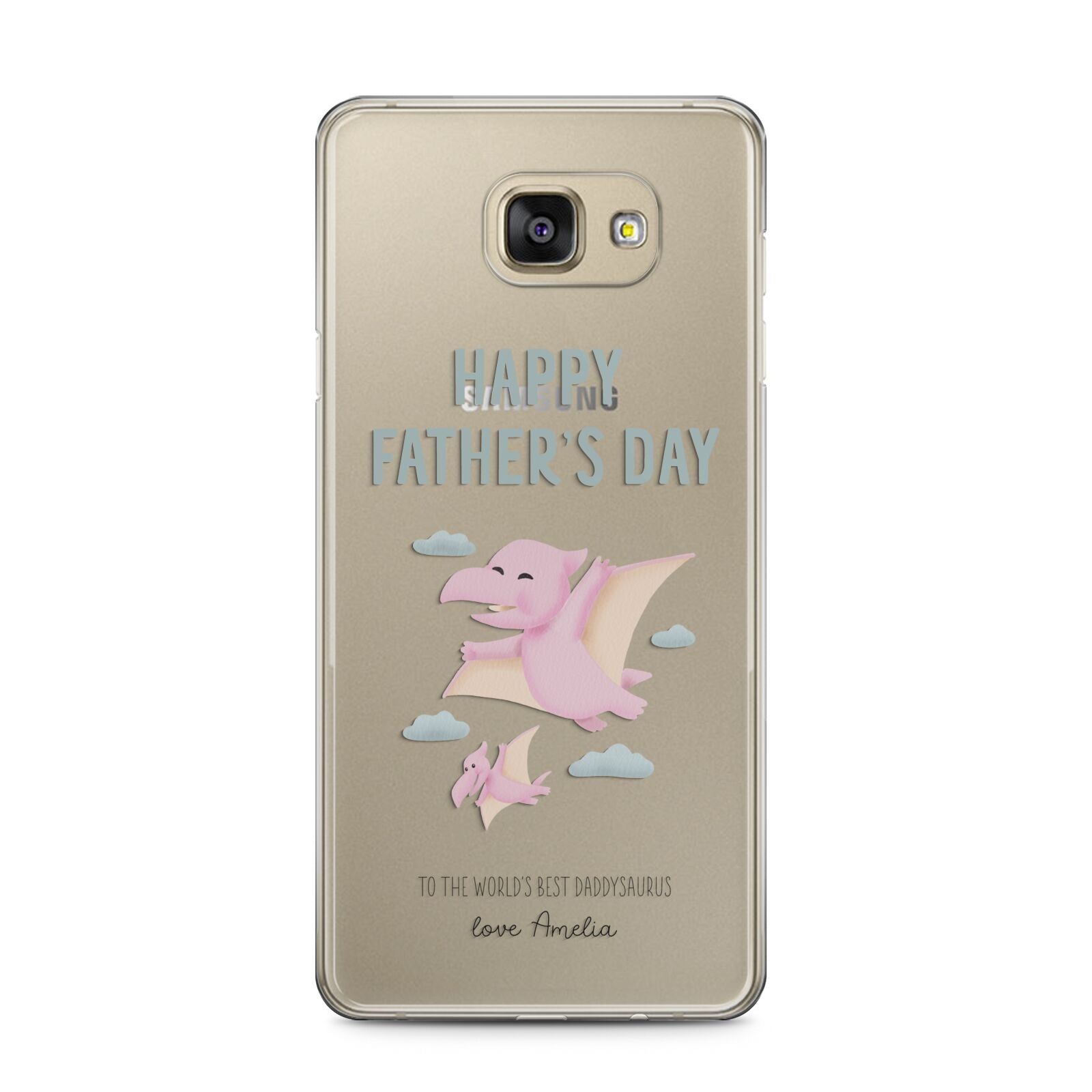 Pink Dino Happy Fathers Day Custom Samsung Galaxy A5 2016 Case on gold phone