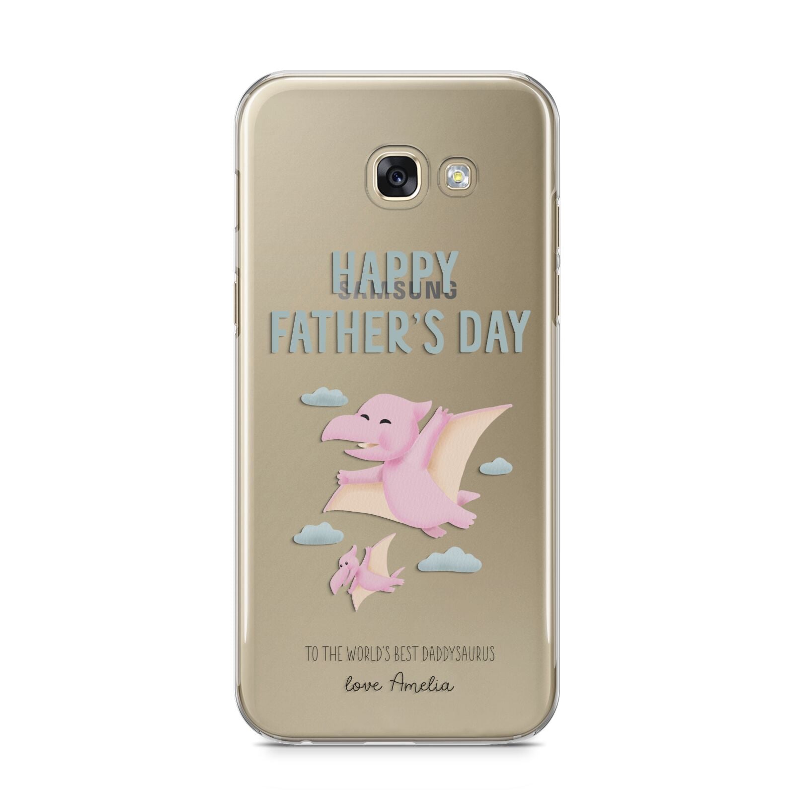 Pink Dino Happy Fathers Day Custom Samsung Galaxy A5 2017 Case on gold phone