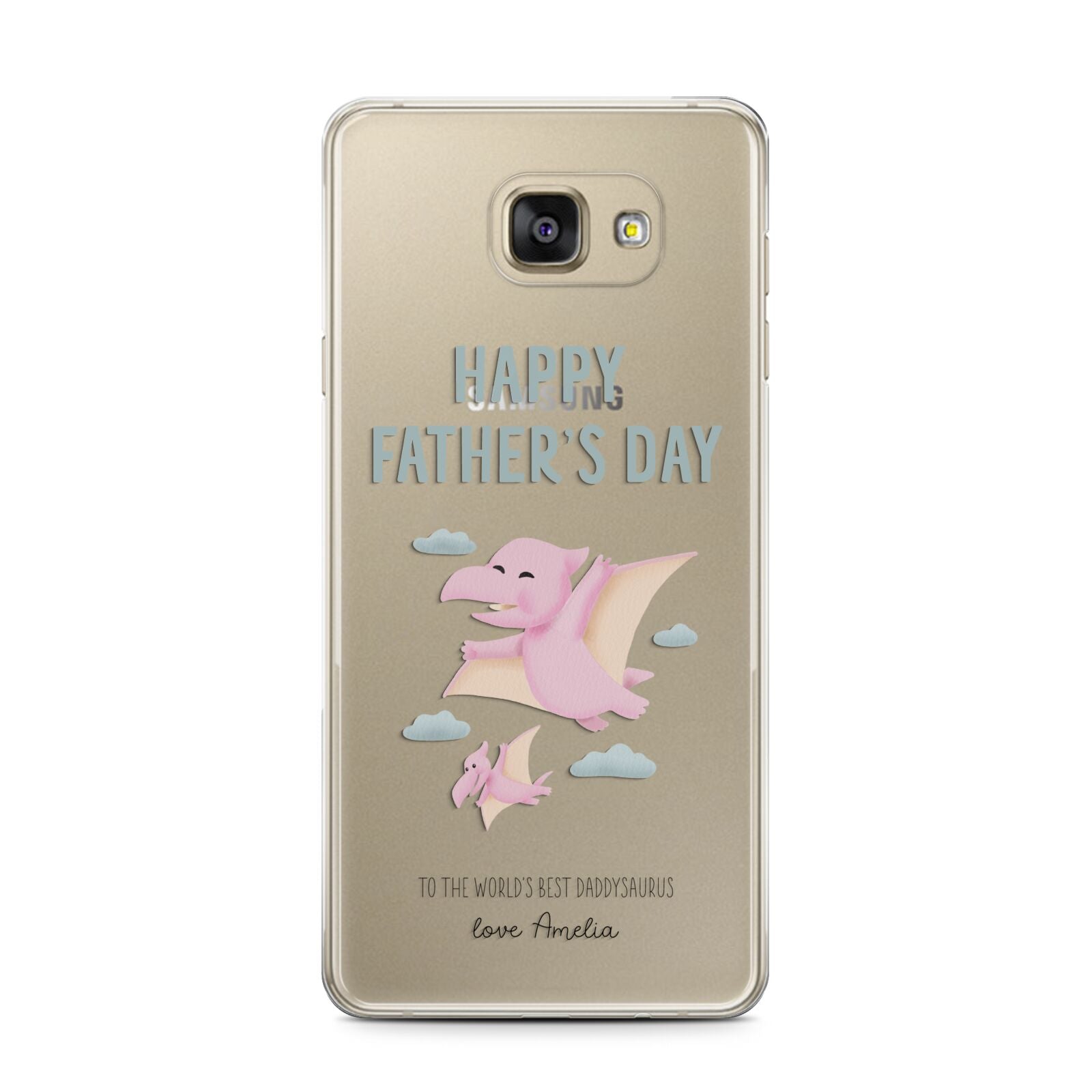 Pink Dino Happy Fathers Day Custom Samsung Galaxy A7 2016 Case on gold phone