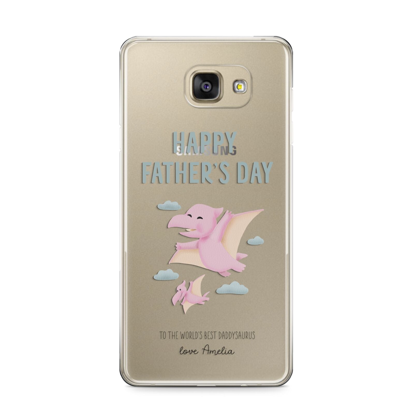 Pink Dino Happy Fathers Day Custom Samsung Galaxy A9 2016 Case on gold phone