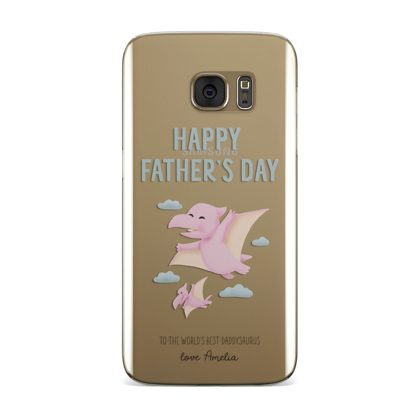 Pink Dino Happy Fathers Day Custom Samsung Galaxy Case