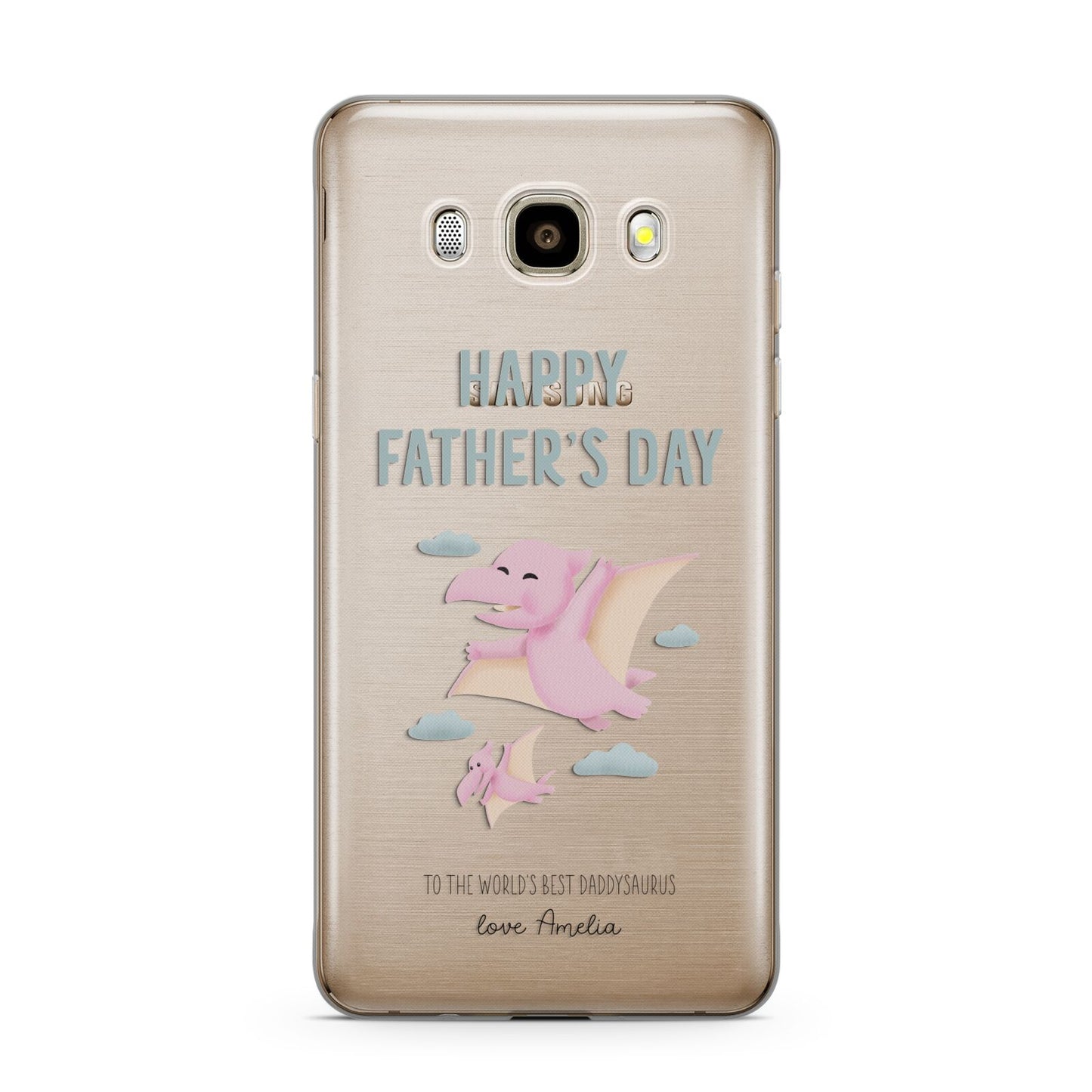 Pink Dino Happy Fathers Day Custom Samsung Galaxy J7 2016 Case on gold phone