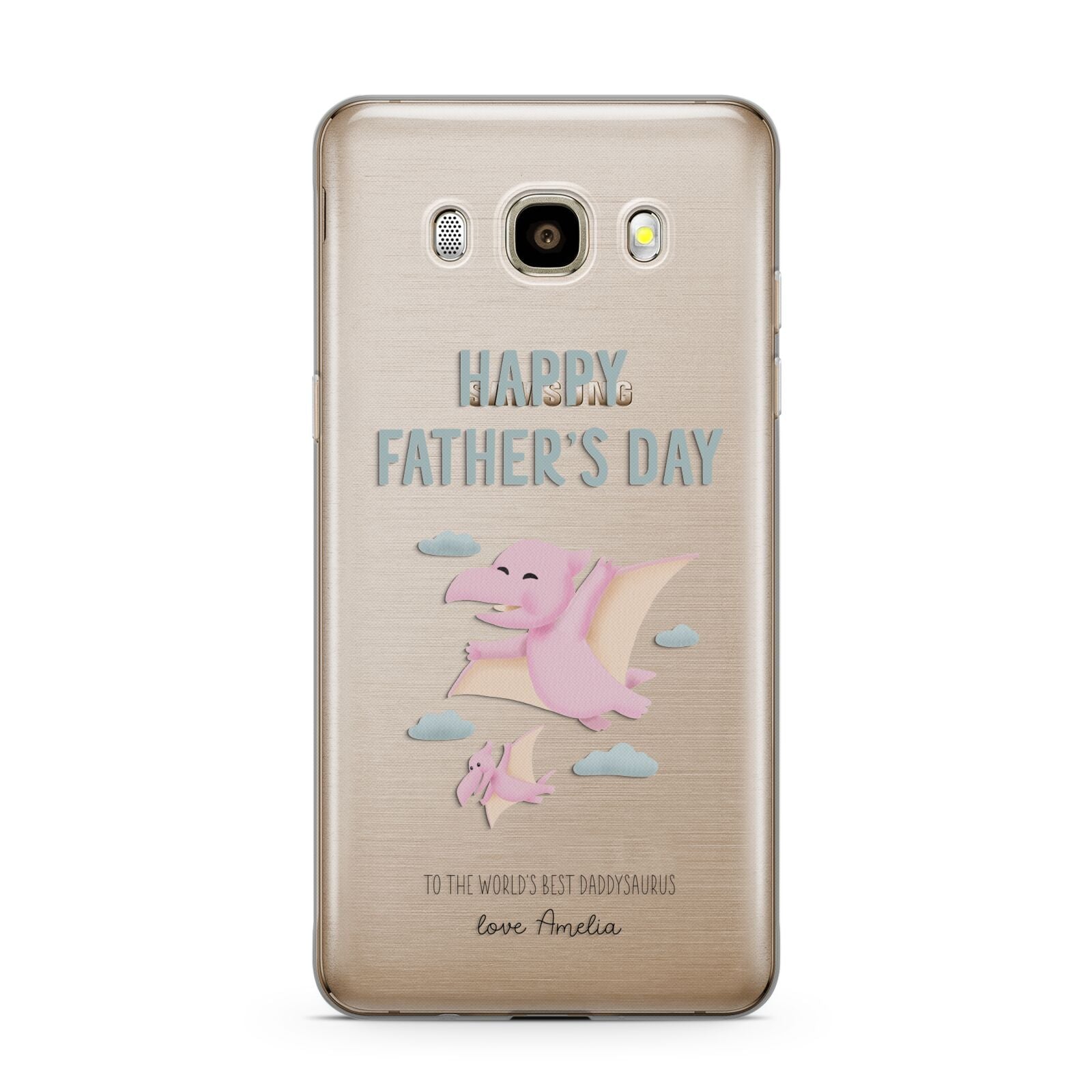 Pink Dino Happy Fathers Day Custom Samsung Galaxy J7 2016 Case on gold phone