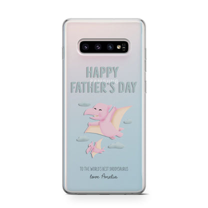 Pink Dino Happy Fathers Day Custom Samsung Galaxy S10 Case