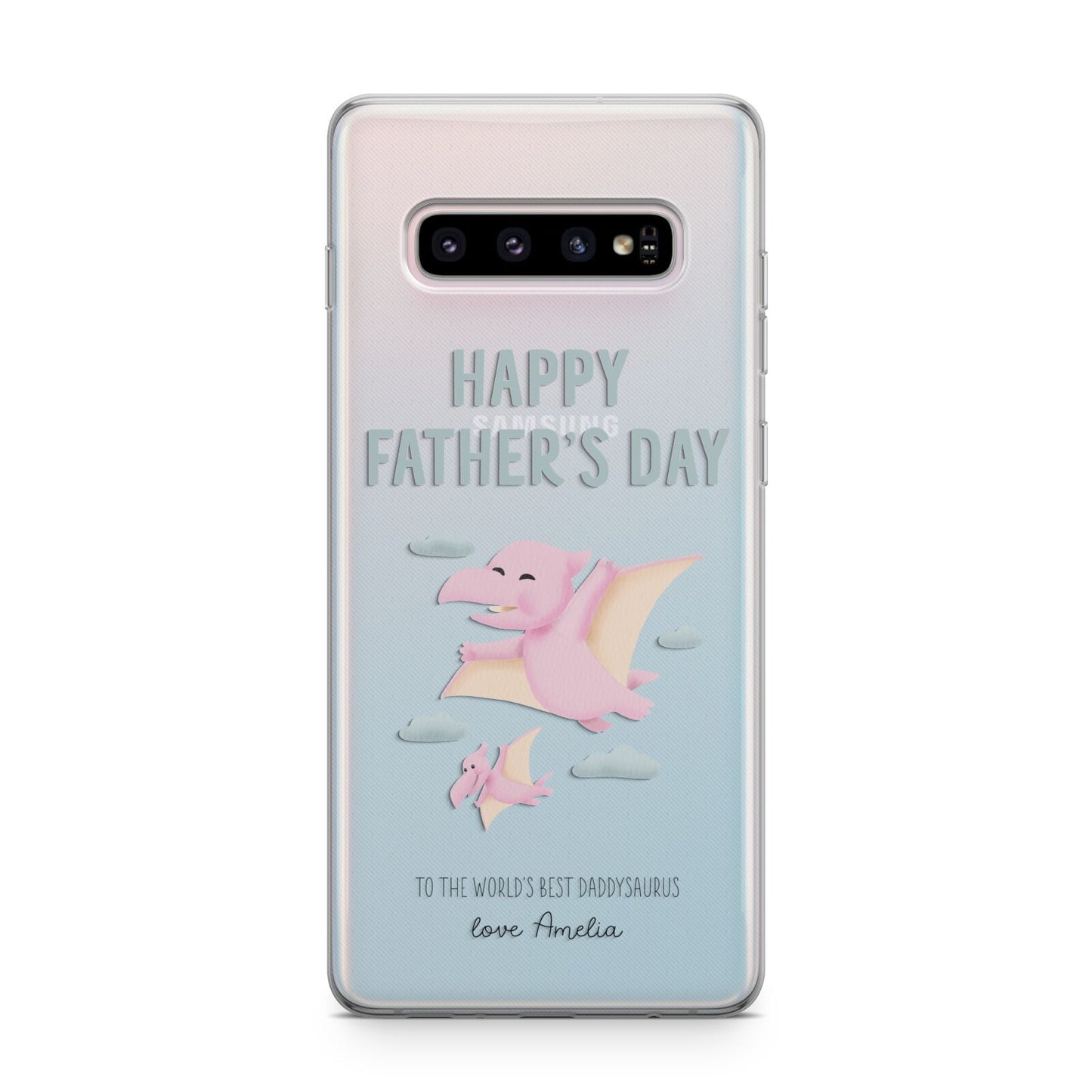 Pink Dino Happy Fathers Day Custom Samsung Galaxy S10 Plus Case