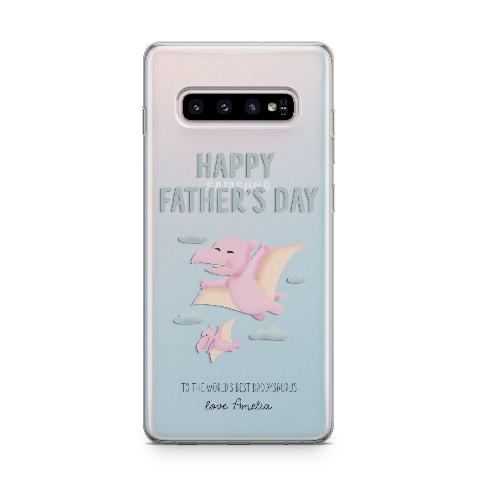 Pink Dino Happy Fathers Day Custom Samsung Galaxy S10 Plus Case