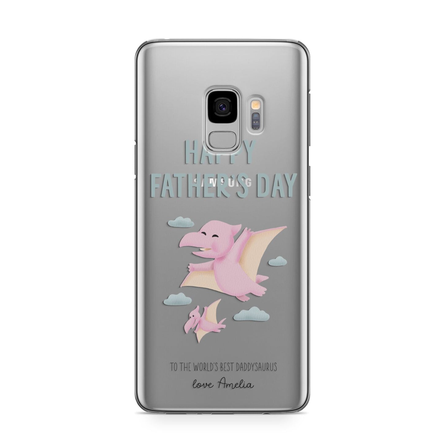 Pink Dino Happy Fathers Day Custom Samsung Galaxy S9 Case