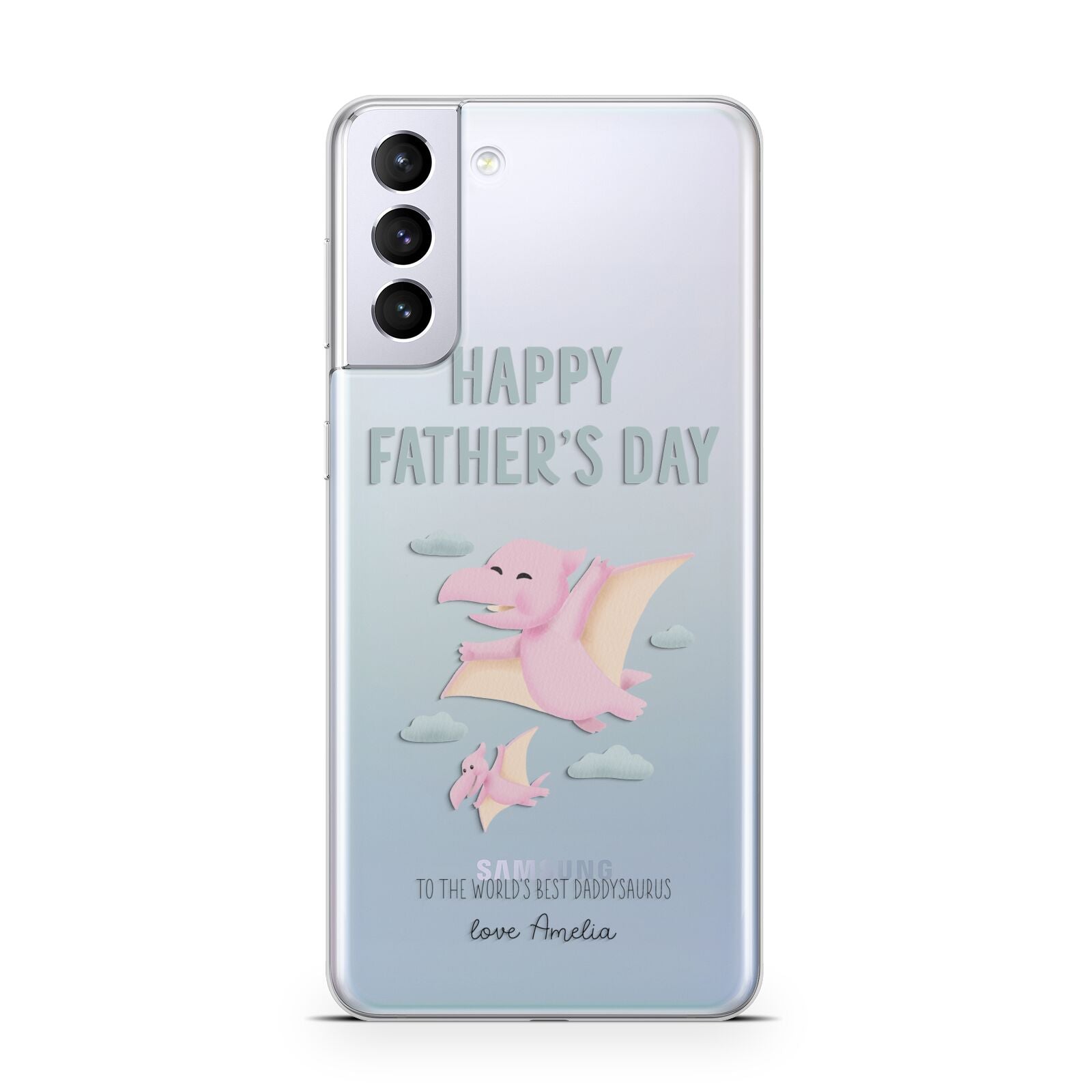 Pink Dino Happy Fathers Day Custom Samsung S21 Plus Case