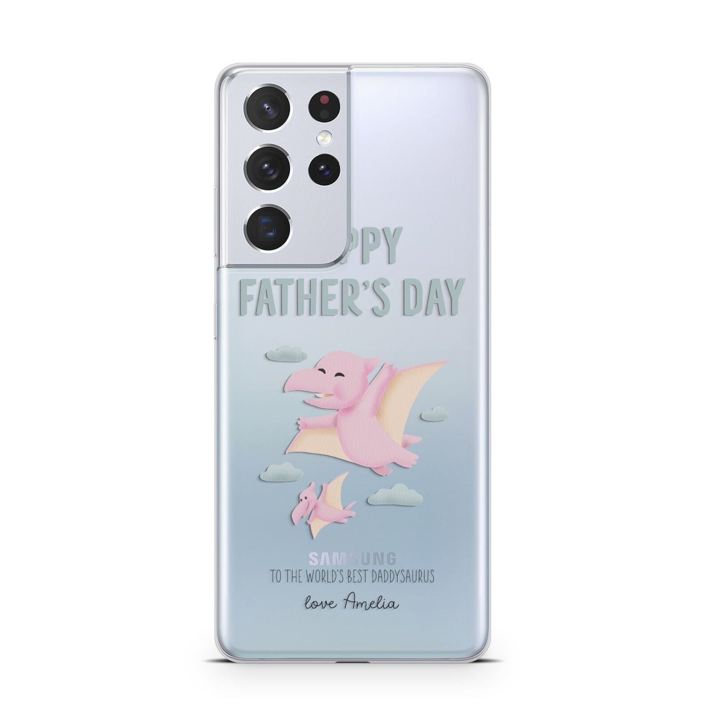 Pink Dino Happy Fathers Day Custom Samsung S21 Ultra Case