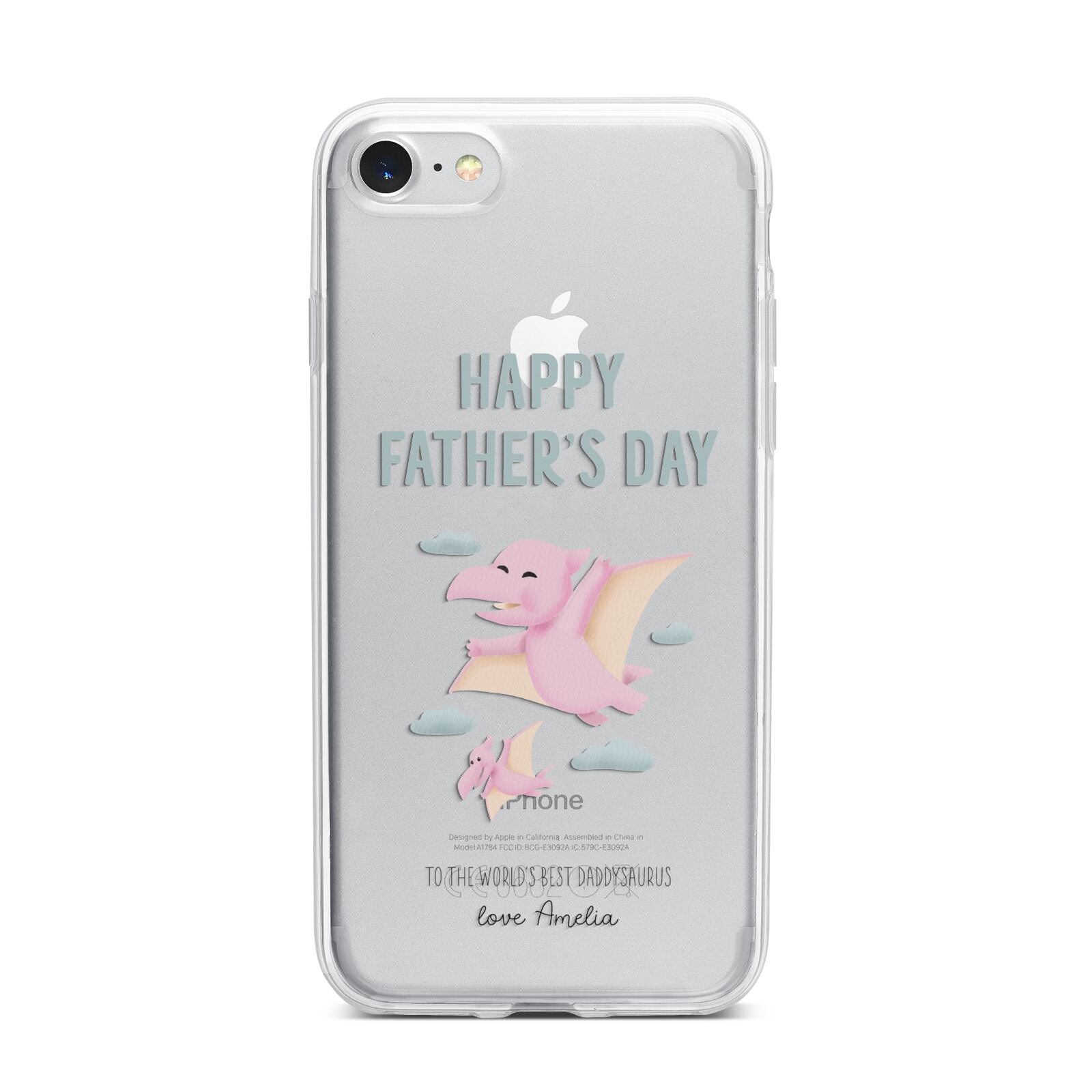 Pink Dino Happy Fathers Day Custom iPhone 7 Bumper Case on Silver iPhone