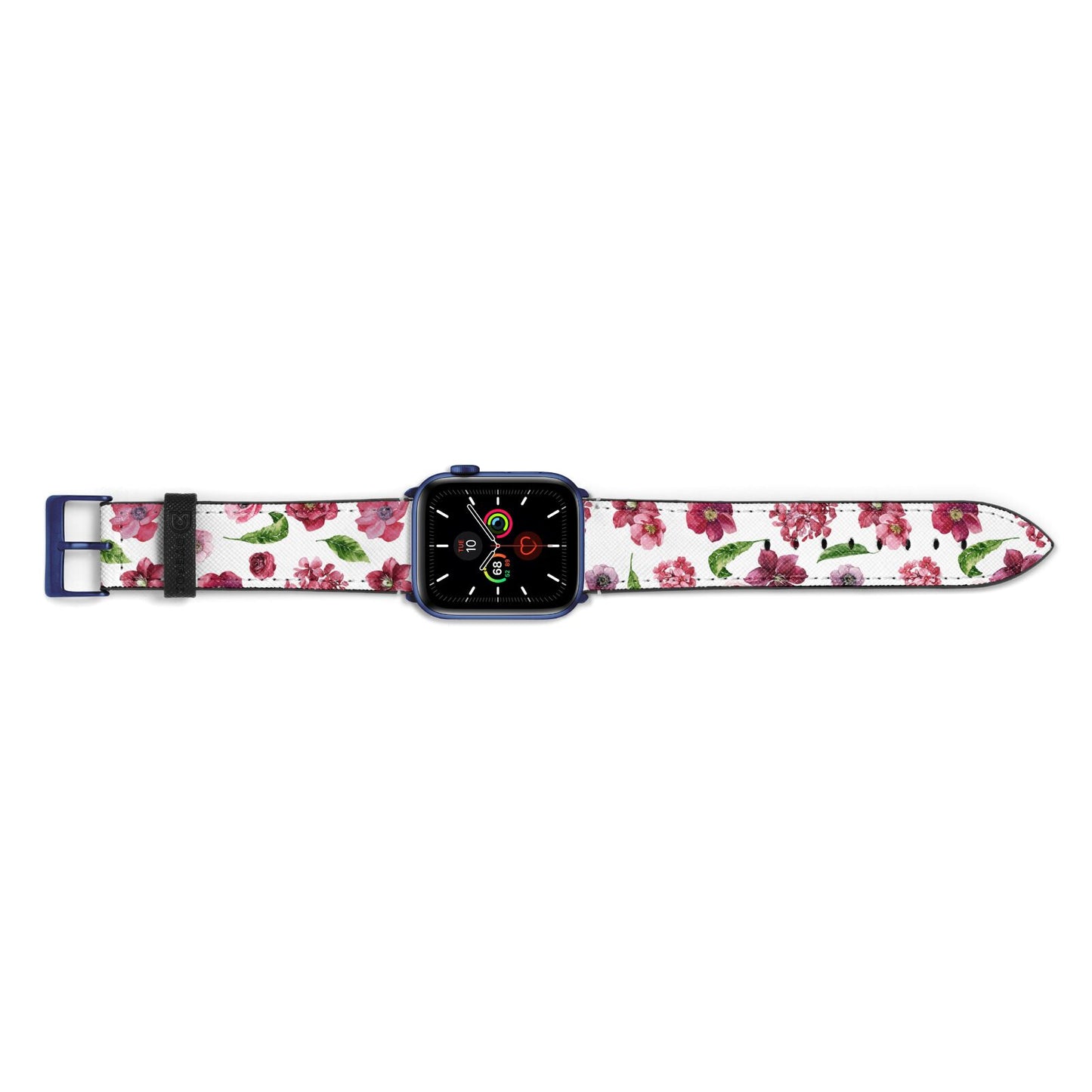 Pink Floral Apple Watch Strap Landscape Image Blue Hardware