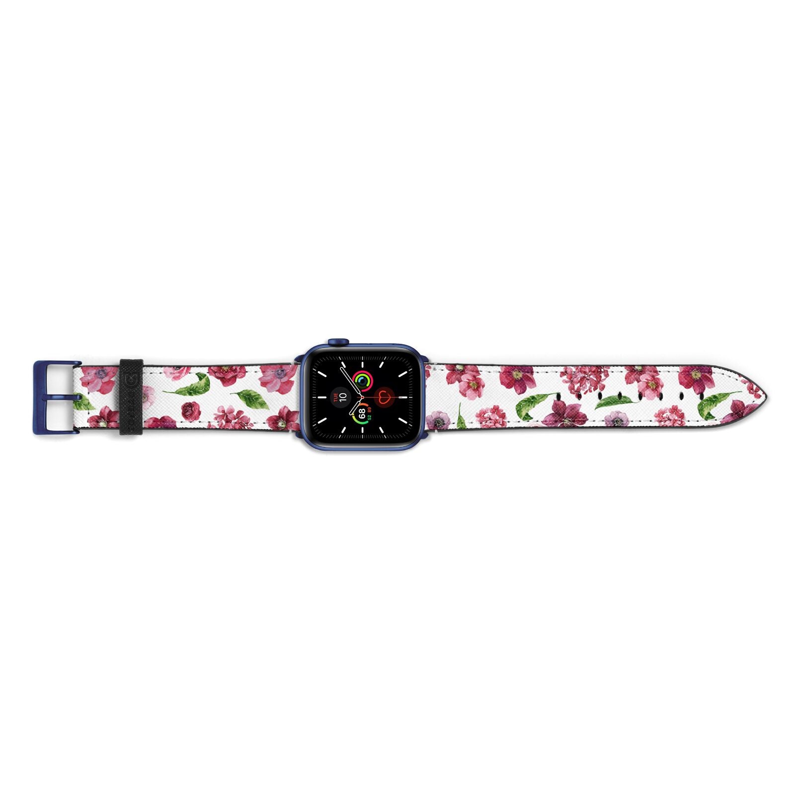 Pink Floral Apple Watch Strap Landscape Image Blue Hardware