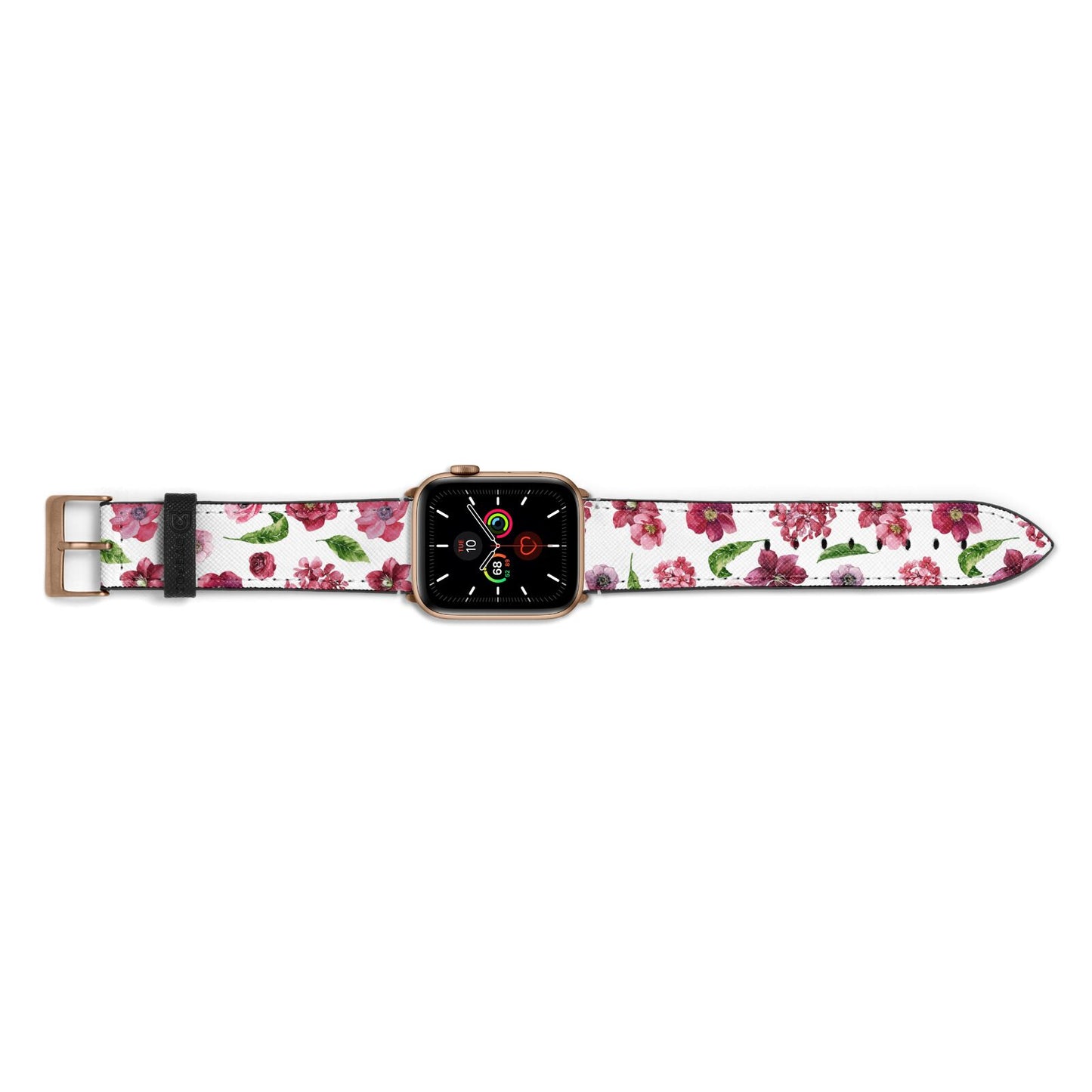 Pink Floral Apple Watch Strap Landscape Image Gold Hardware