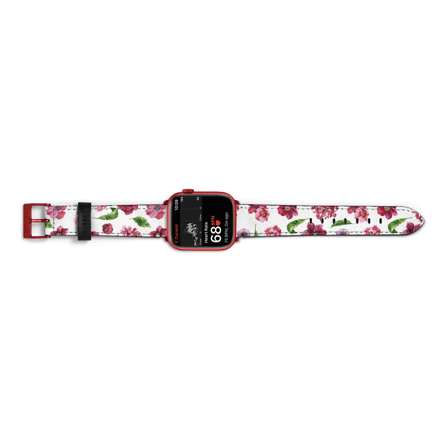 Pink Floral Apple Watch Strap Size 38mm Landscape Image Red Hardware