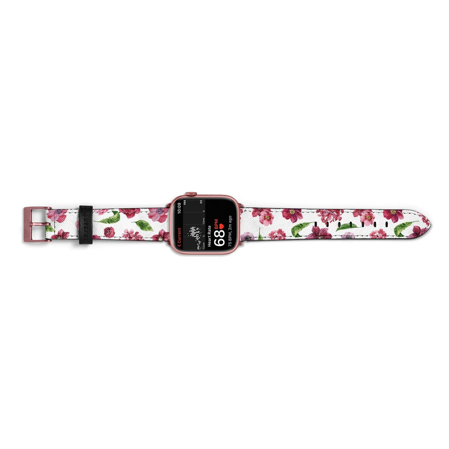 Pink Floral Apple Watch Strap Size 38mm Landscape Image Rose Gold Hardware