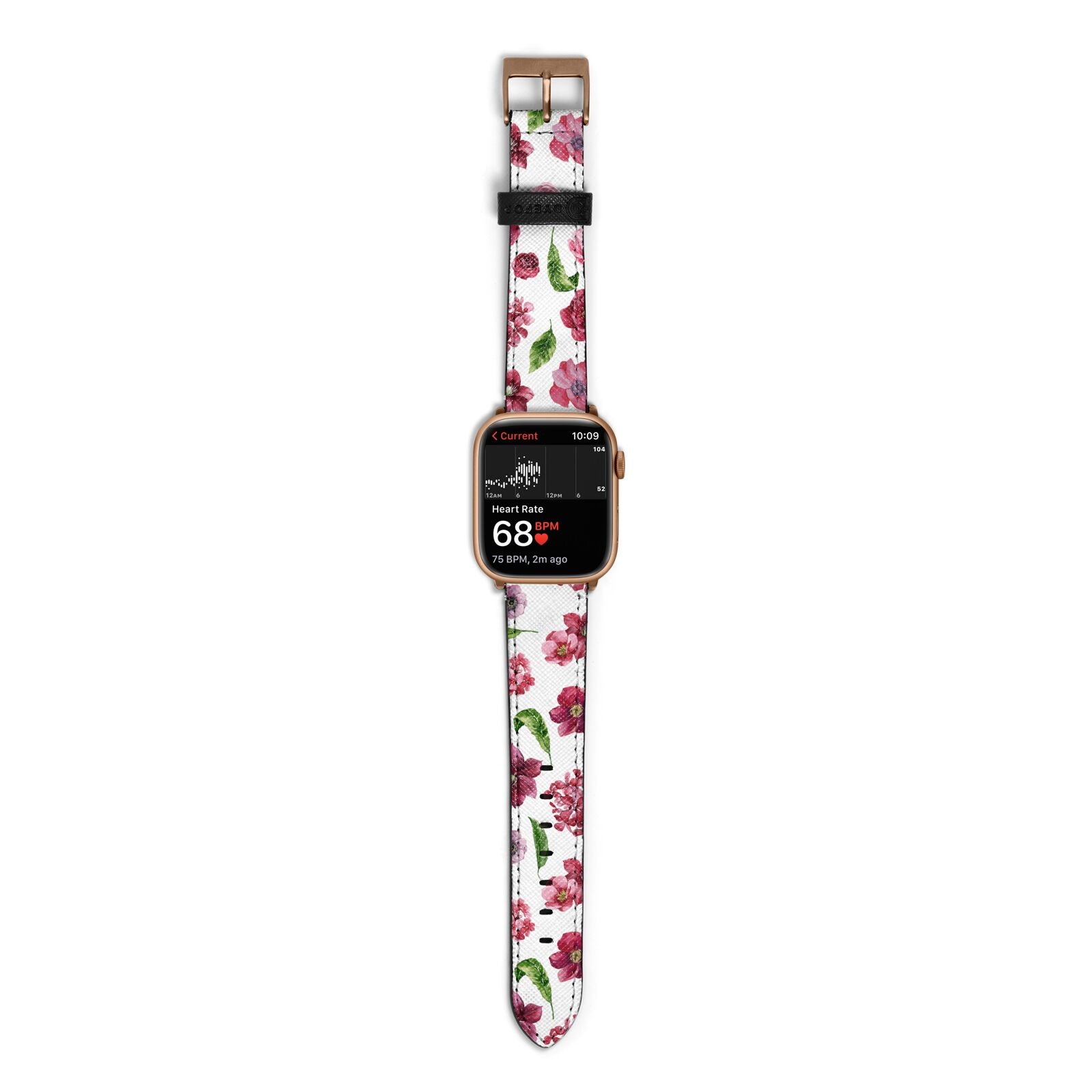 Pink Floral Apple Watch Strap Size 38mm with Gold Hardware