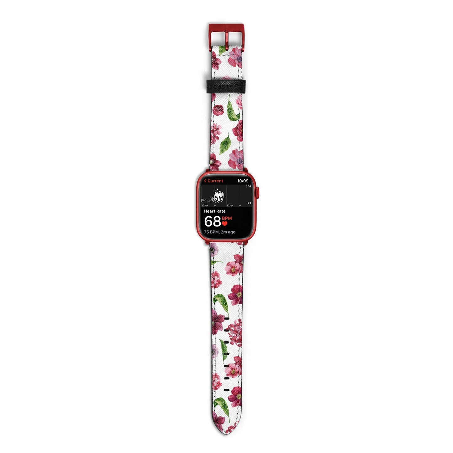 Pink Floral Apple Watch Strap Size 38mm with Red Hardware