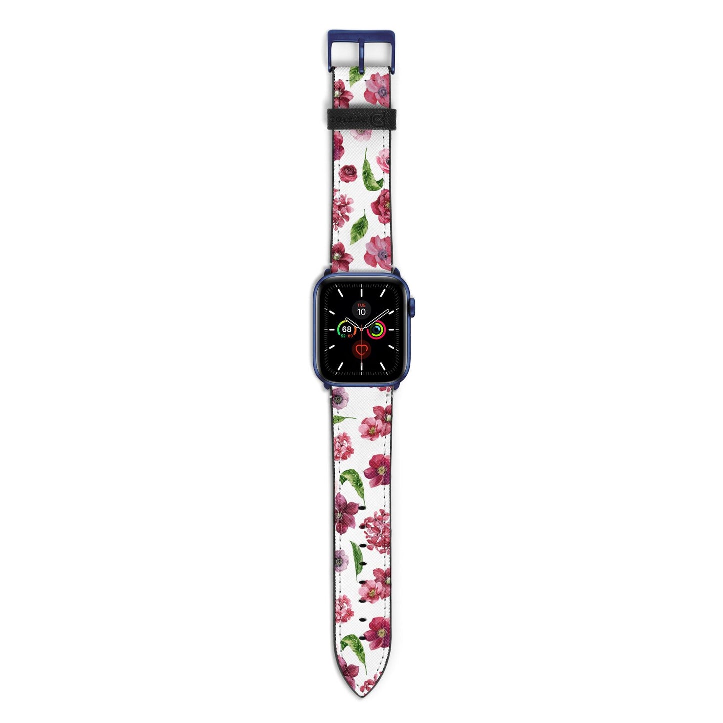 Pink Floral Apple Watch Strap with Blue Hardware