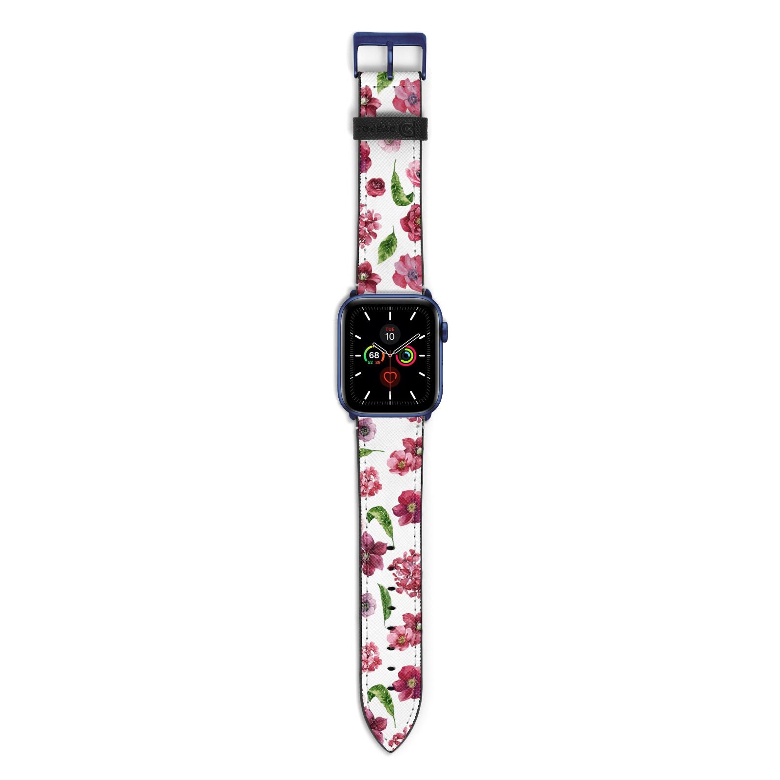 Pink Floral Apple Watch Strap with Blue Hardware