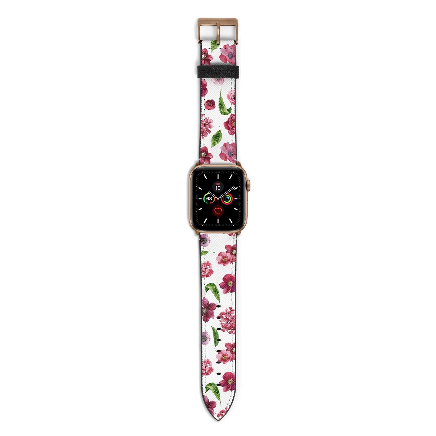 Pink Floral Apple Watch Strap with Gold Hardware