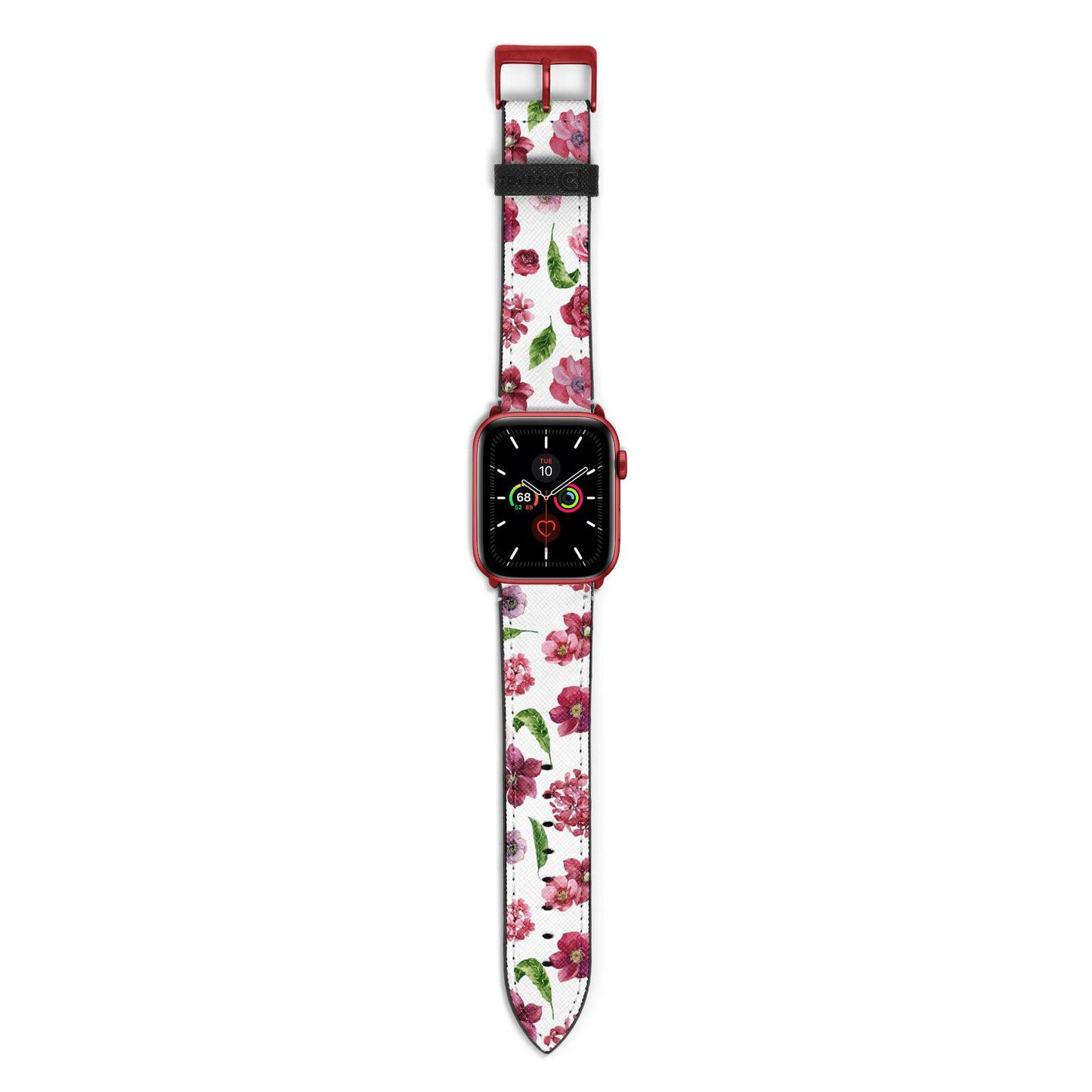 Pink Floral Apple Watch Strap with Red Hardware